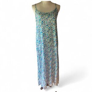 Schemes blue white ditzy floral spaghetti strap rayon sleeveless maxi dress M